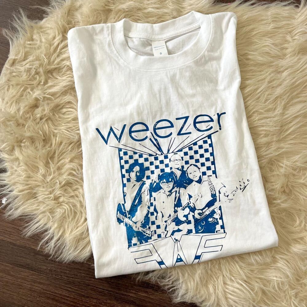 Weezer Checker Board Band T-Shirt Graphic Band Tee Size S 100% Cotton